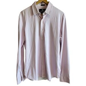 Buttercloth Classic Button Up Long Sleeve Regular Fit Striped Pink Shirt M